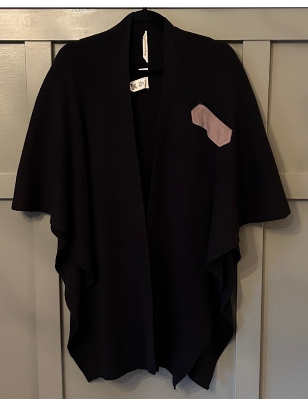 Soft Surroundings Georgianna Wrap Shawl Poncho Ribbed Knit Black One Size